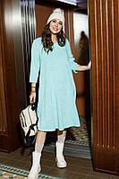 Женское осеннее трикотажное бирюзовое большого размера платье Anastasia 495 светло-бирюзовый 58р.