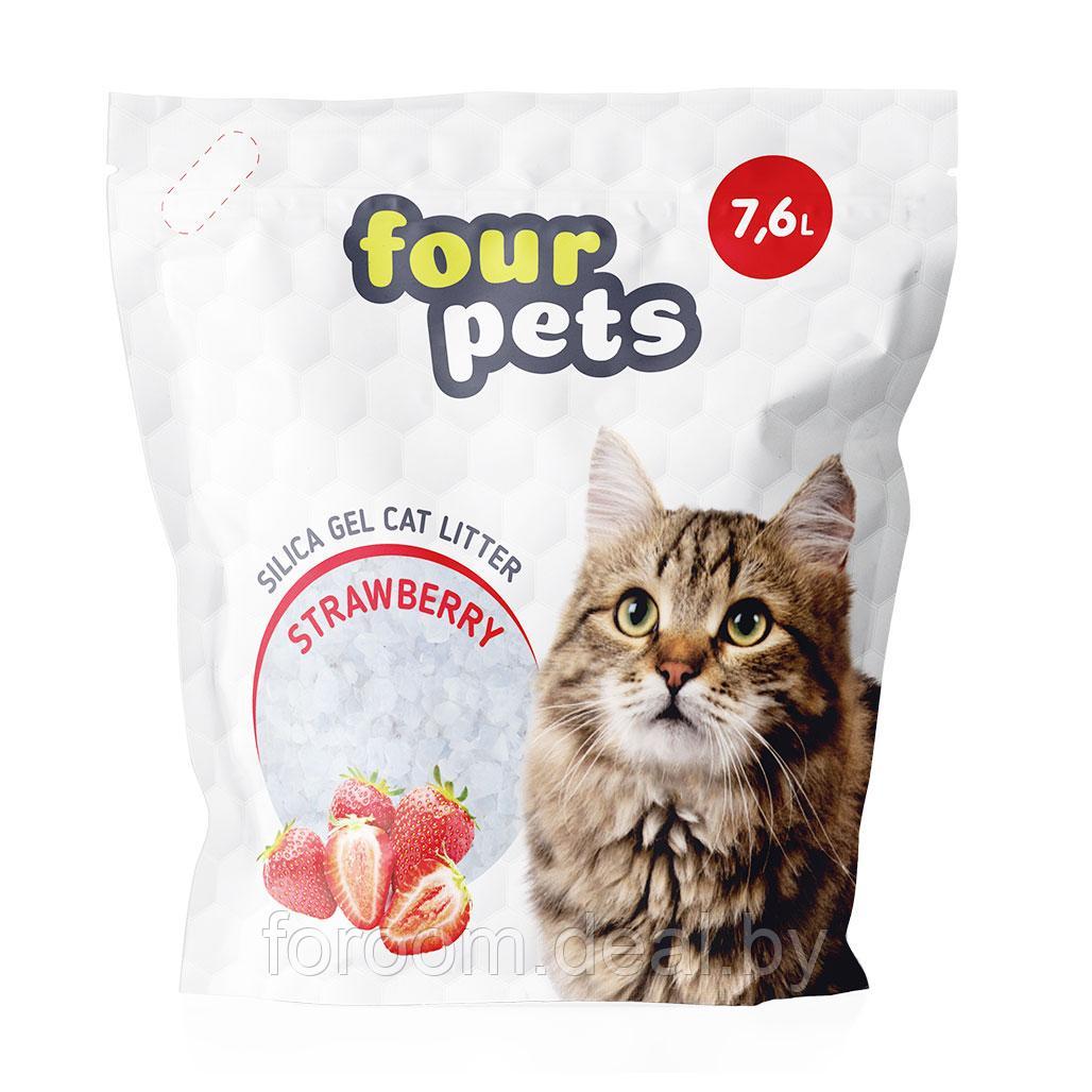 Наполнитель FOUR PETS силикагелевый с ароматом клубники, 7,6 л. - фото 1 - id-p189039208