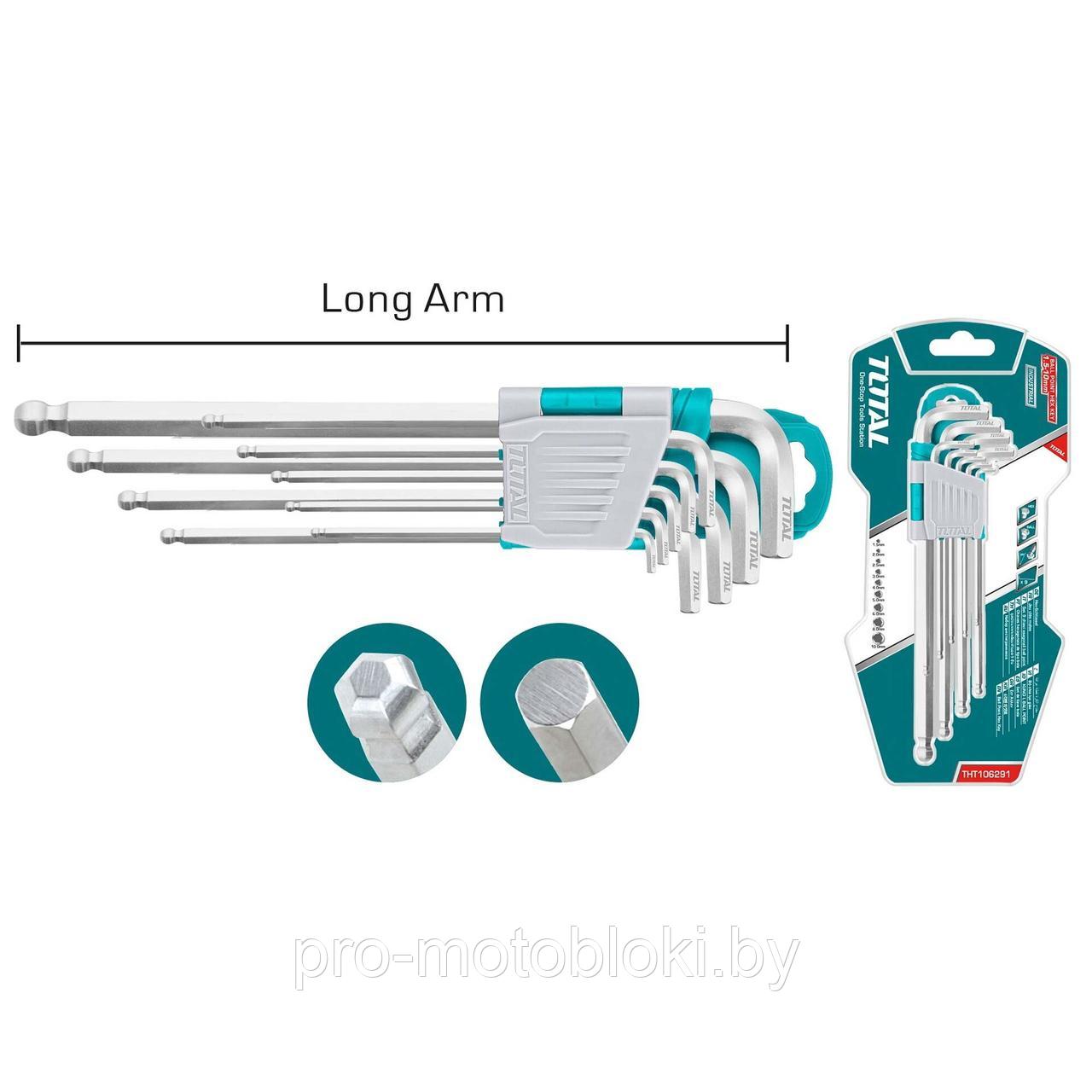 Набор ключей шестигранных со сферической головкой 1,5-10 мм длинных TOTAL THT106291 (9 шт) - фото 2 - id-p187678328