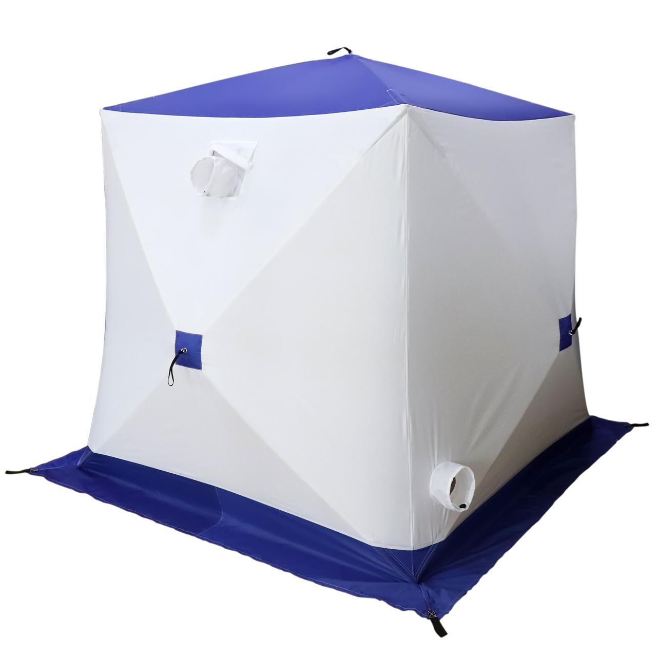 Палатка зимняя куб СЛЕДОПЫТ, 3-х местная, 3 слоя, 195х195х205 цв. бело-синий - фото 2 - id-p189082149