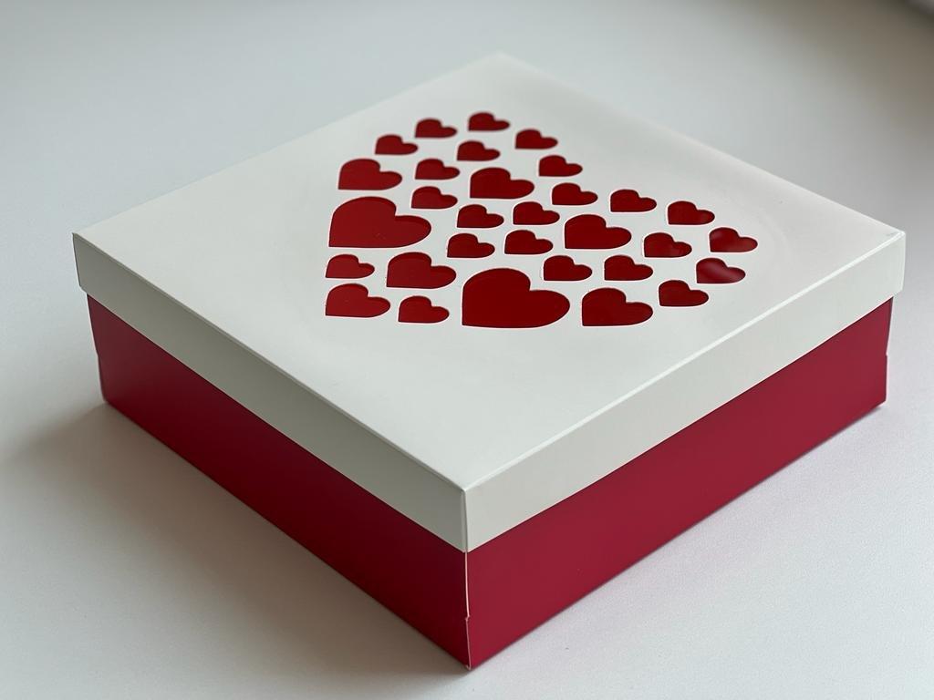 Коробка для зефира и печенья бело-красная с сердечками, 200х200х h70 мм - фото 1 - id-p189155818