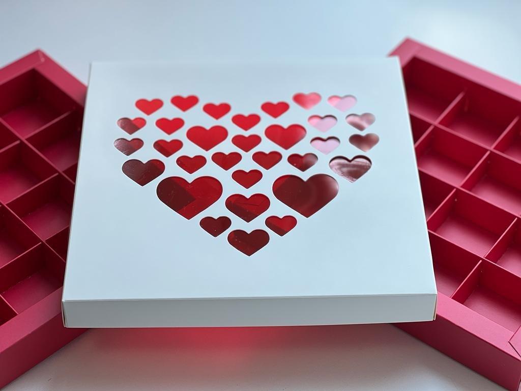 Коробка для 16 конфет бело-красная с сердечками, 200х200х h30 мм - фото 3 - id-p189157517