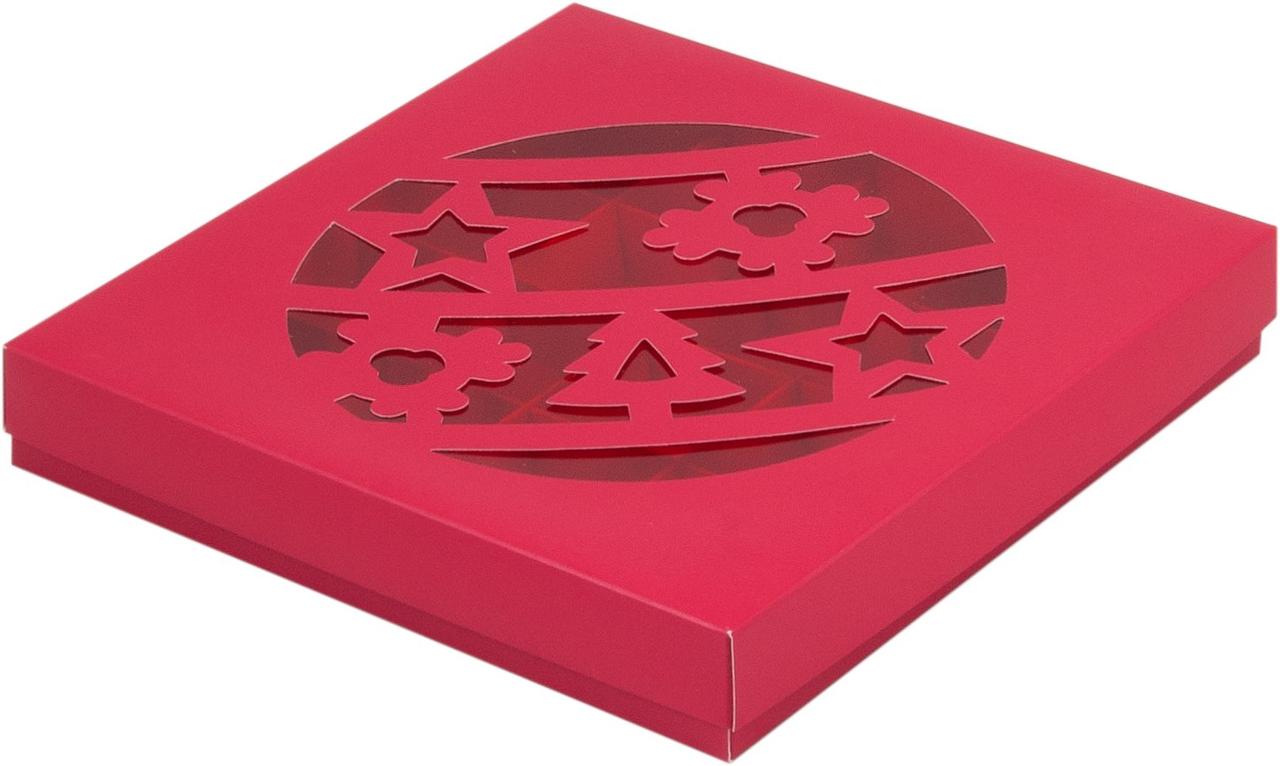 Коробка для 16 конфет с прозрачным окном "Новогодний шар" (Красная), 200х200х h30 мм - фото 1 - id-p189157521