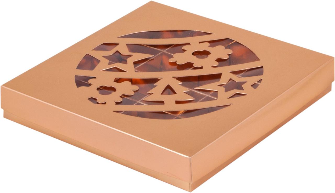 Коробка для 16 конфет с прозрачным окном "Новогодний шар" (Золото), 200х200х h30 мм - фото 1 - id-p189157898