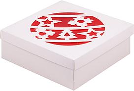 Коробка для зефира и печенья с окном "Новогодний шар", Белая, 200х200х h70 мм