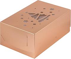 Коробка для капкейков с прозрачным окошком "Ёлка",  Золотая  (на 6 шт), 235х160х h100 мм