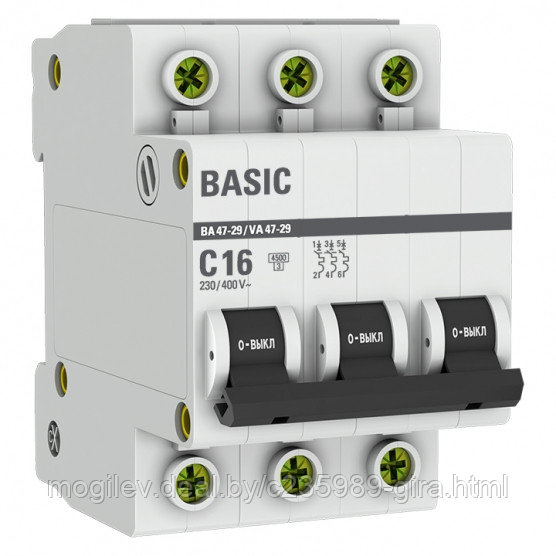 Автоматический выключатель 3P 16А (C) 4,5kA Basic - фото 1 - id-p189163774