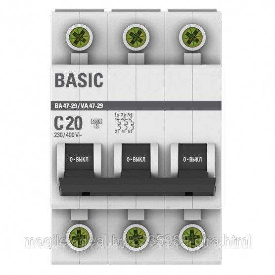 Автоматический выключатель 3P 20А (C) 4,5kA Basic - фото 2 - id-p189164224