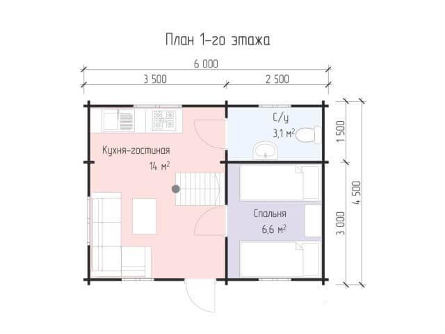 Дом из профилированного бруса «Фива» 6х4,5 м - фото 2 - id-p94332598