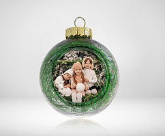 Шар елочный ПЛАСТИКОВЫЙ для сублимации (зеленый дождик) D80мм