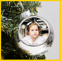 Шар елочный стекло или пластик серебро для сублимации