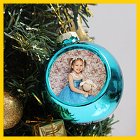 Шар елочный стекло или пластик голубой для сублимации