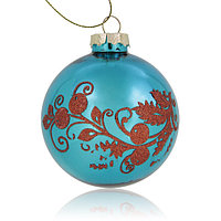 Шар елочный стекло голубой с узором для сублимации