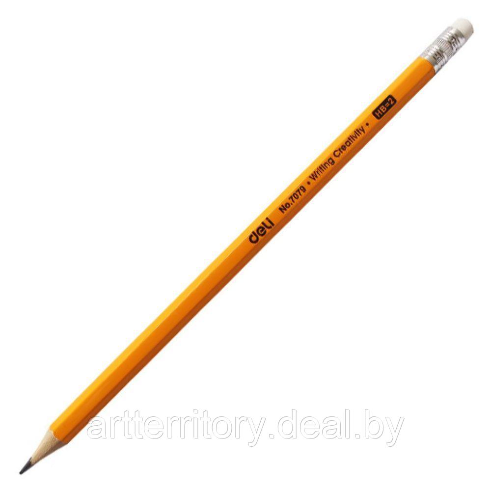 Набор карандашей чернографитных с ластиком DELI 7079, НВ (3 штуки) - фото 2 - id-p189171120