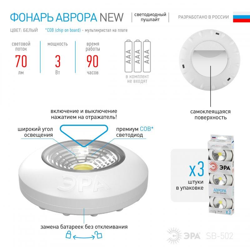 Набор светильников на клейкой ленте 3 штуки ЭРА SB-502 - фото 6 - id-p189171428