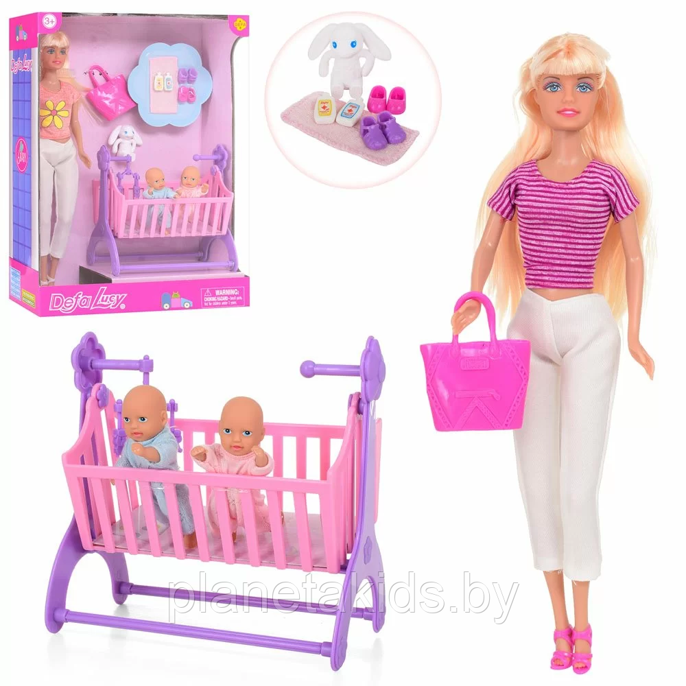 Кукла типа барби "Defa Lucy" с малышами близнецами, кроваткой и аксессуарами (Арт.8359)