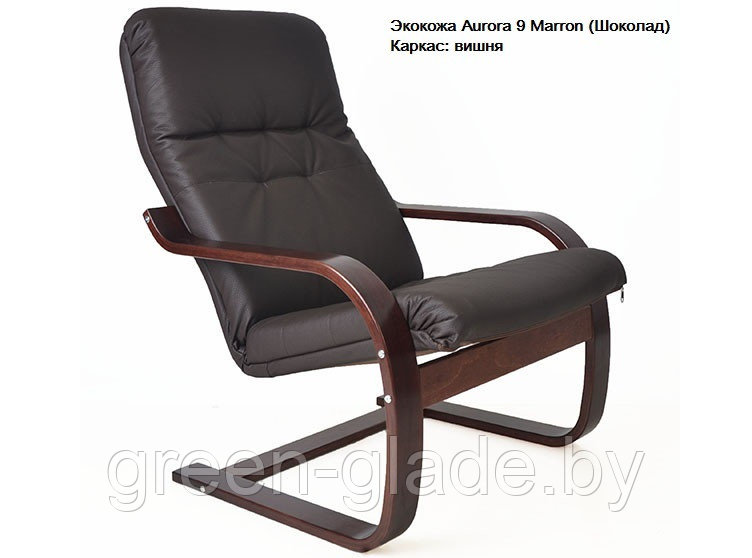 Кресло "Сайма", шпон каркаса - вишня, обивка-искусственная кожа Aurora 9 Marron (шоколад). - фото 1 - id-p23916147