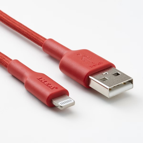 IKEA/ ЛИЛЛЬХУЛЬТ USB-A провод для айфона, красный,1,5 м - фото 2 - id-p189289813