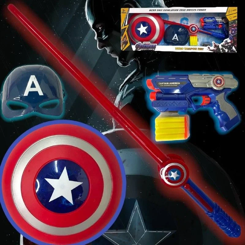 Мстители набор Капитан Америка (пистолет,маска,щит,меч) свет звук 75*29см - фото 3 - id-p189291588