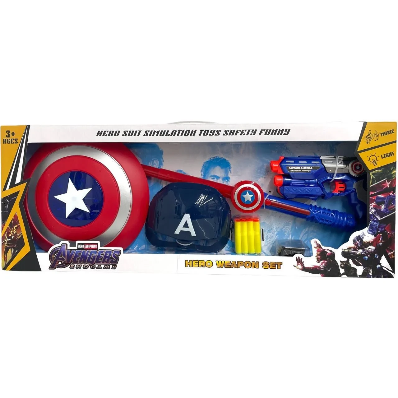 Мстители набор Капитан Америка (пистолет,маска,щит,меч) свет звук 75*29см - фото 2 - id-p189291588