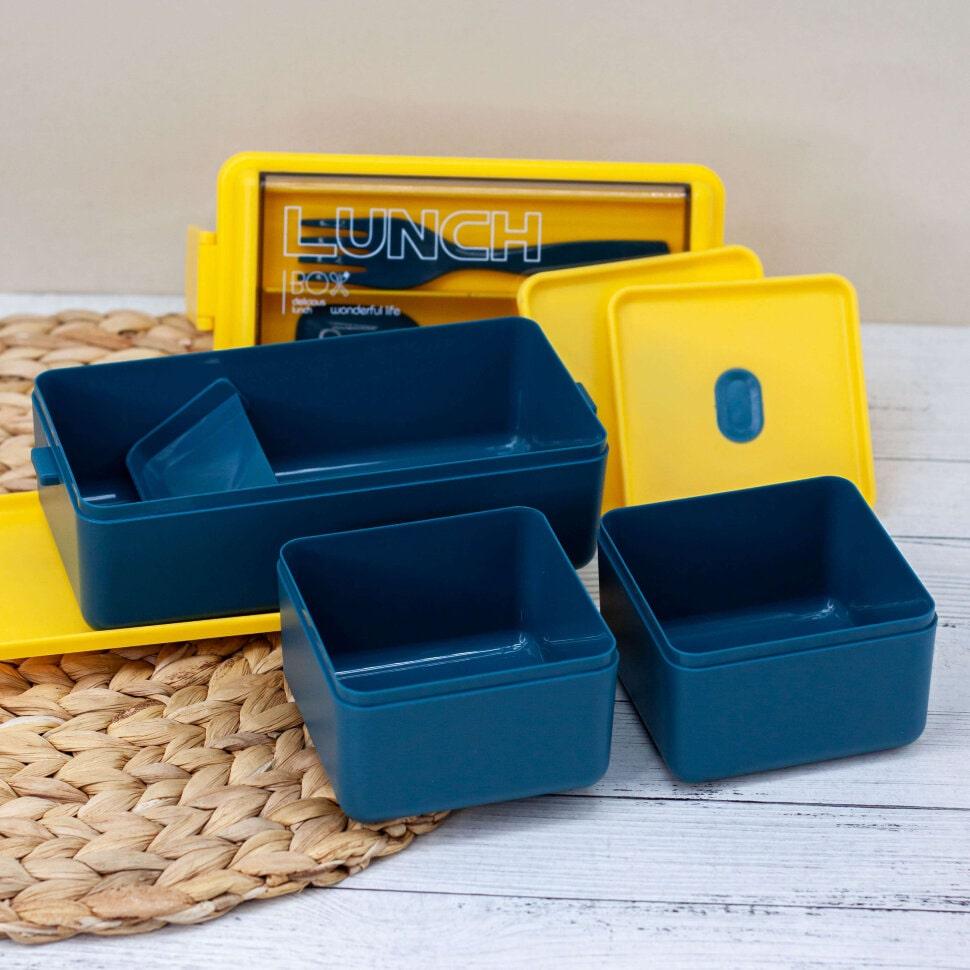 Ланч бокс c приборами «Lunch Box» желто-синий 1400 мл - фото 4 - id-p189294357