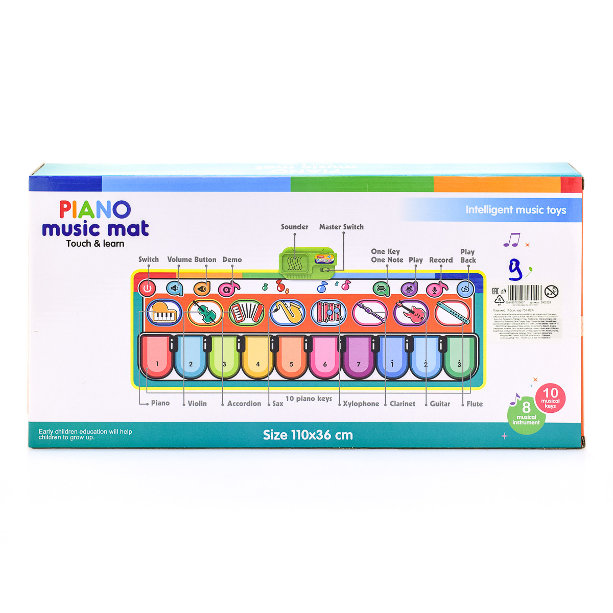 Детский музыкальный игровой коврик-пианино напольный A-Toys разноцветный 757-02A - фото 4 - id-p189336078
