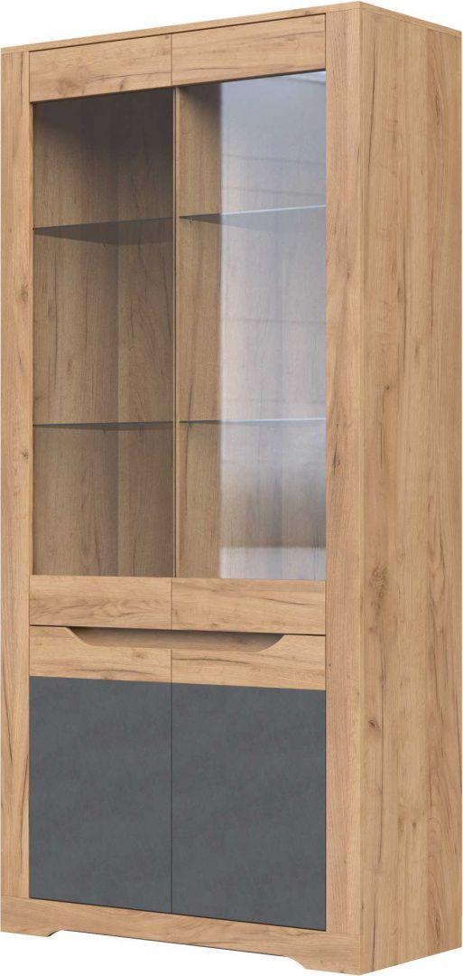 Шкаф с витриной ШР-2 Римини (Дуб Крафт Золотой/Металл Бруклин) фабрика Браво