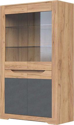 Шкаф с витриной ШР-2 1600 Римини (Дуб Крафт Золотой/Металл Бруклин) фабрика Браво, фото 2