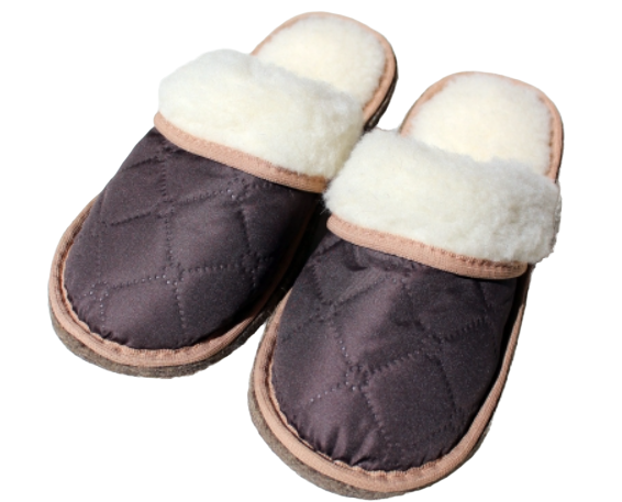 Обувь домашняя пантолеты (тапки) из натуральной овечьей шерсти с верхом из стеганной плащевой ткани 41-42, Коричневый - фото 1 - id-p189345904