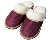 Обувь домашняя пантолеты (тапки) из натуральной овечьей шерсти с верхом из стеганной плащевой ткани 41-42, Бордовый