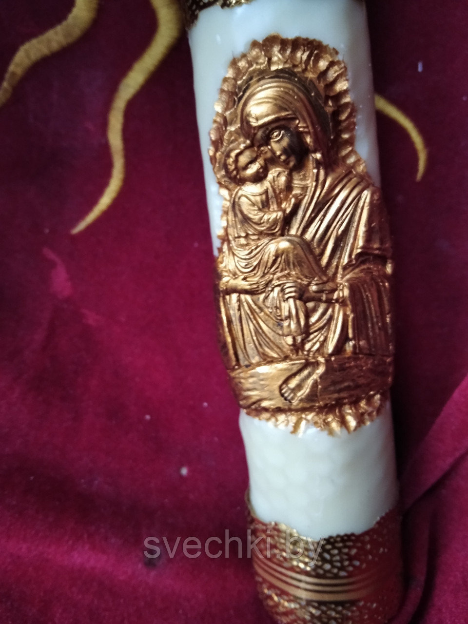 Свеча "Богородица" 44*3.5 см. воск белый, ручная работа - фото 3 - id-p189347639
