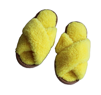 Пантолеты (тапки) из натуральной овечьей шерсти с открытым носком 35, Желтый