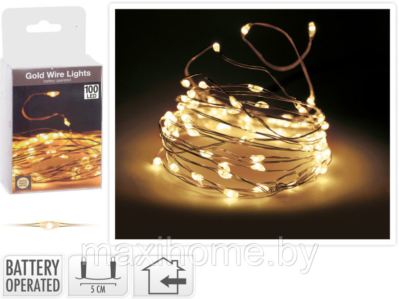 Гирлянда для помещений светодиодная, 505 см, 100 диодов, тёплое жёлтое свечение - фото 1 - id-p189347753