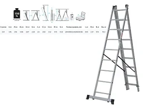 Лестница стремянка алюм. 3-х секц. 210/424/211 см 3х8 ступ. 14,8кг NV3230 Новая Высота (макс. нагрузка 150кг) - фото 4 - id-p187657577