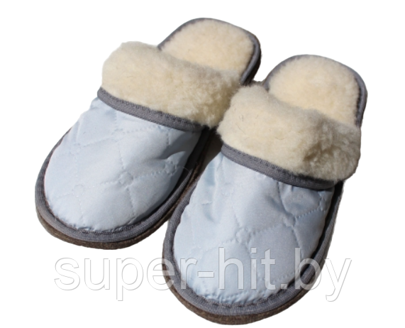 Обувь домашняя пантолеты (тапки) из натуральной овечьей шерсти с верхом из стеганной плащевой ткани - фото 1 - id-p189376588