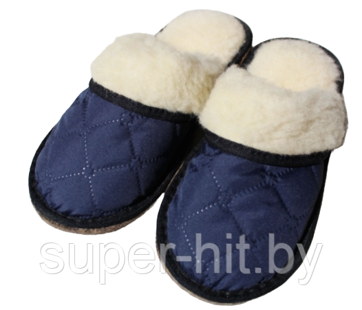Обувь домашняя пантолеты (тапки) из натуральной овечьей шерсти с верхом из стеганной плащевой ткани - фото 4 - id-p189376588