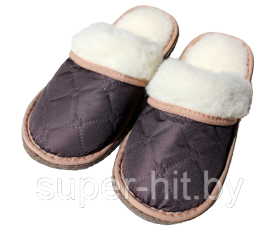 Обувь домашняя пантолеты (тапки) из натуральной овечьей шерсти с верхом из стеганной плащевой ткани 37-38, - фото 1 - id-p189376600