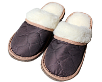 Обувь домашняя пантолеты (тапки) из натуральной овечьей шерсти с верхом из стеганной плащевой ткани 39-40,