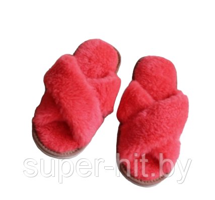 Пантолеты (тапки) из натуральной овечьей шерсти с открытым носком 35, Ярко-розовый - фото 1 - id-p189376631