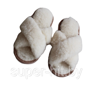 Пантолеты (тапки) из натуральной овечьей шерсти с открытым носком 43-44, Белый - фото 1 - id-p189376659