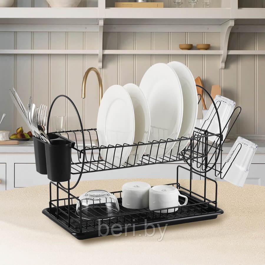 MR-1026 Сушилка для посуды, 2 уровня, поддон, 50×23,5×33 см, черная, Maestro - фото 2 - id-p189400034
