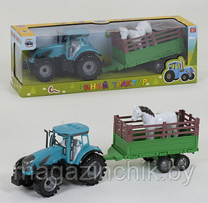 Прицеп для машинки игрушки Синий трактор из дерева