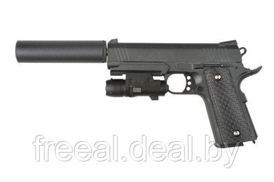 Cтрайкбольный пистолет Galaxy G.25A, кольт, colt, черный, в комплекте глушитель + ЛЦУ