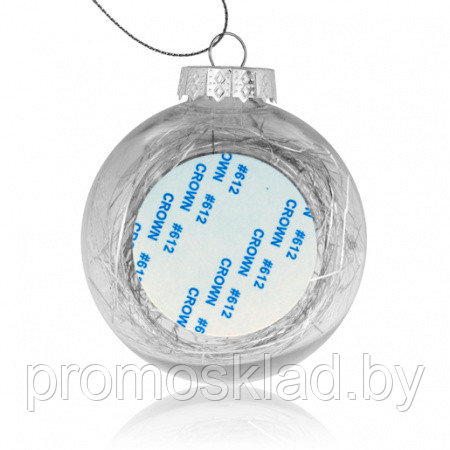 Шар елочный пластик прозрачный с серебрянным наполнителем и вставкой для сублимации D51мм D80мм