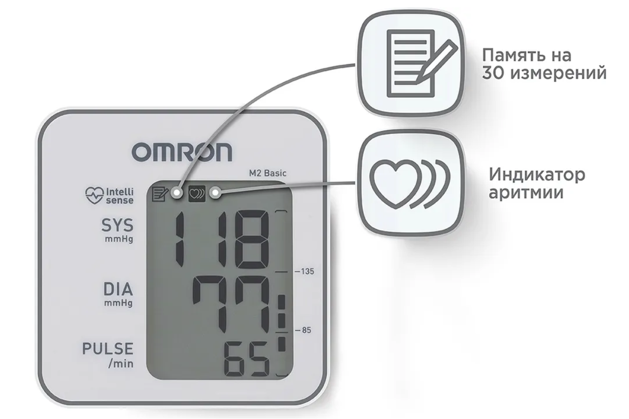 Тонометр автоматический на плечо Omron M2 Basic с адаптером электронный для измерения артериального давления - фото 9 - id-p92025733