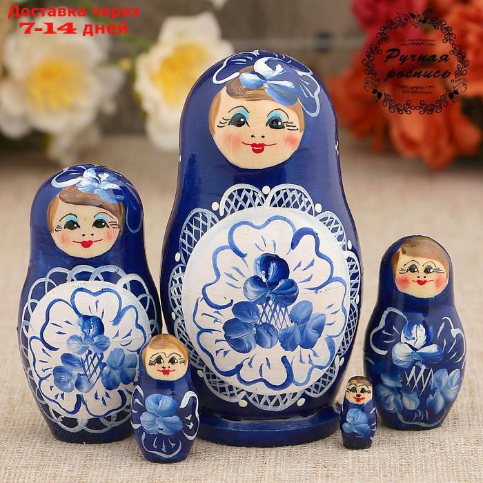 Матрёшка "Гжель", синее платье, 5 кукольная, 9,5-11 см - фото 1 - id-p189484703