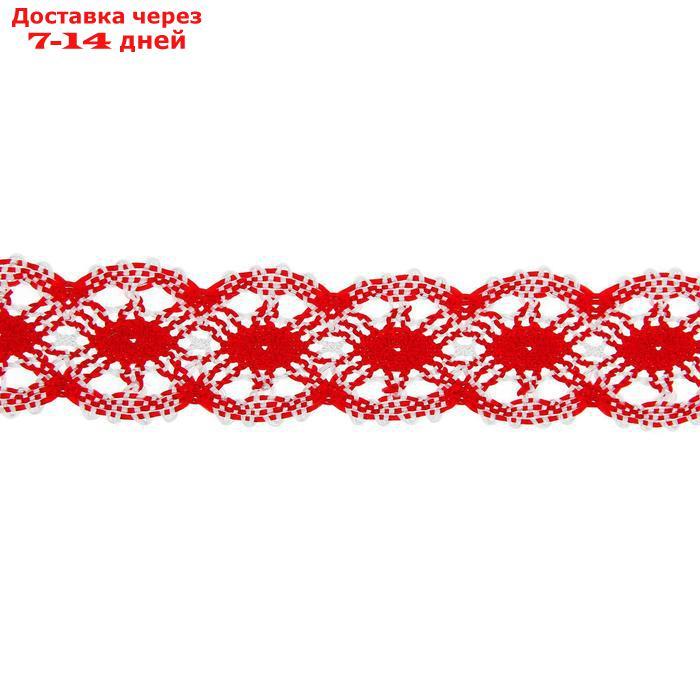 Тесьма плетёная красно-белый в рулоне 20 метров