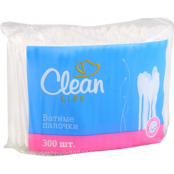 Ватные палочки Clean life, п/э пакет, 300шт, РФ