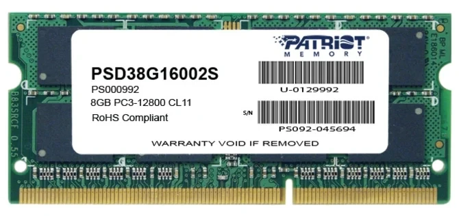 Оперативная память Patriot Signature 8GB DDR3 SO-DIMM PC3-12800 (PSD38G16002S)