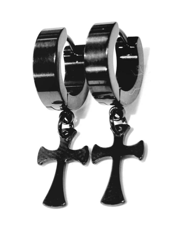 Серьги с крестом 9х13мм чёрные (шт) - фото 1 - id-p189544290